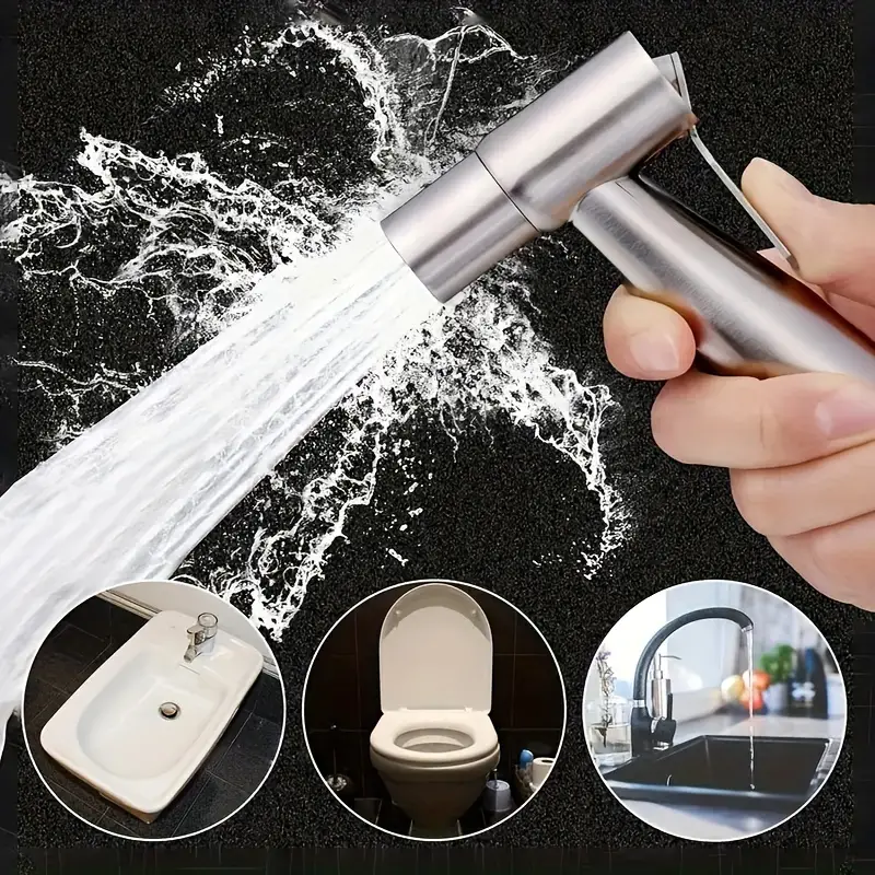 Set, Stainless Steel Toilet Spray Gun Set, Water Sprayer, Bathroom Cleaning Accessories